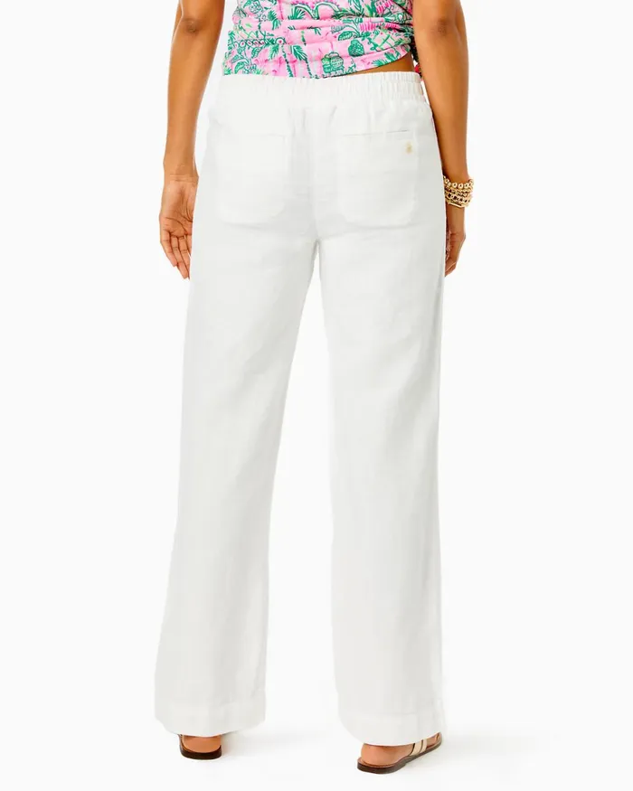 Bottoms Women Lilly Pulitzer 31034 Deri Linen Palazzo Pant Resort White