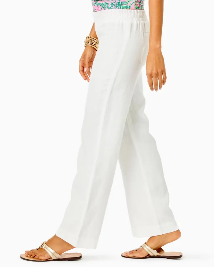 Bottoms Women Lilly Pulitzer 31034 Deri Linen Palazzo Pant Resort White