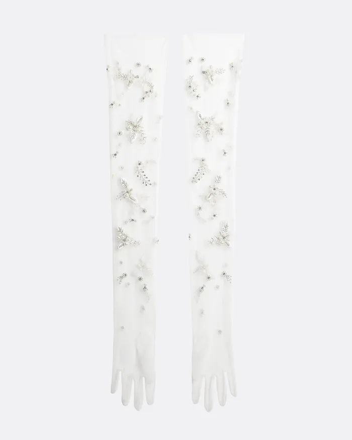 Bridal Women Safiyaa Astin Ivory and Pearl Floral Gloves Ivory