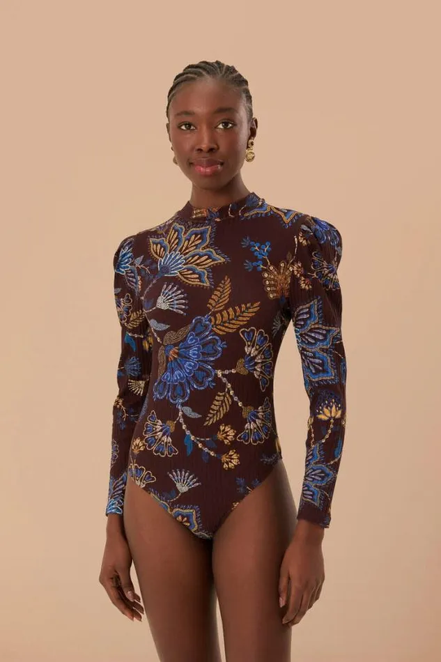 Brown Embroidered Garden Bodysuit Women FARM Rio Bodysuits