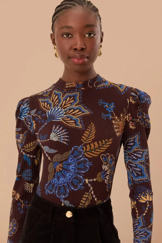 Brown Embroidered Garden Bodysuit Women FARM Rio Bodysuits