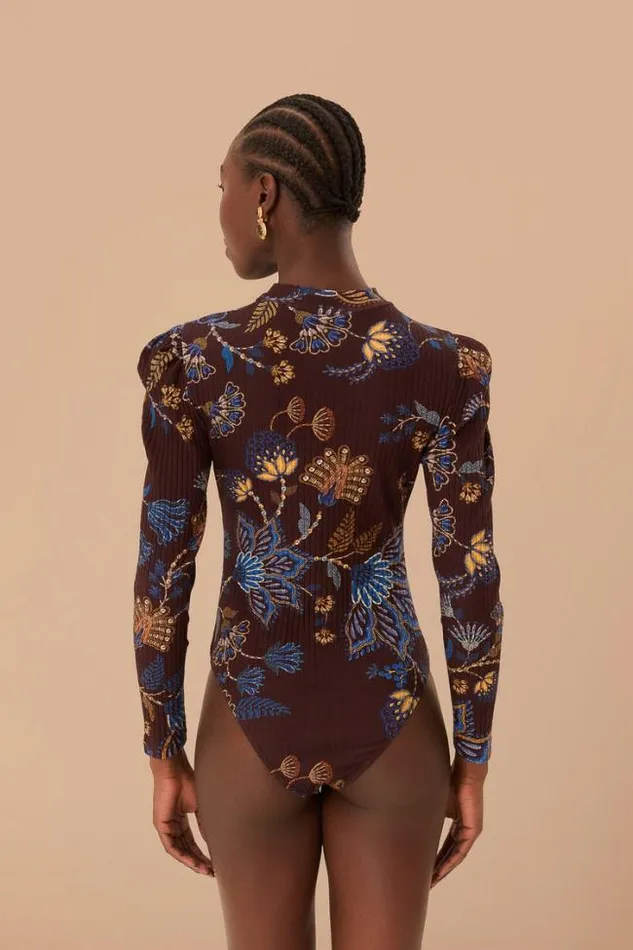 Brown Embroidered Garden Bodysuit Women FARM Rio Bodysuits
