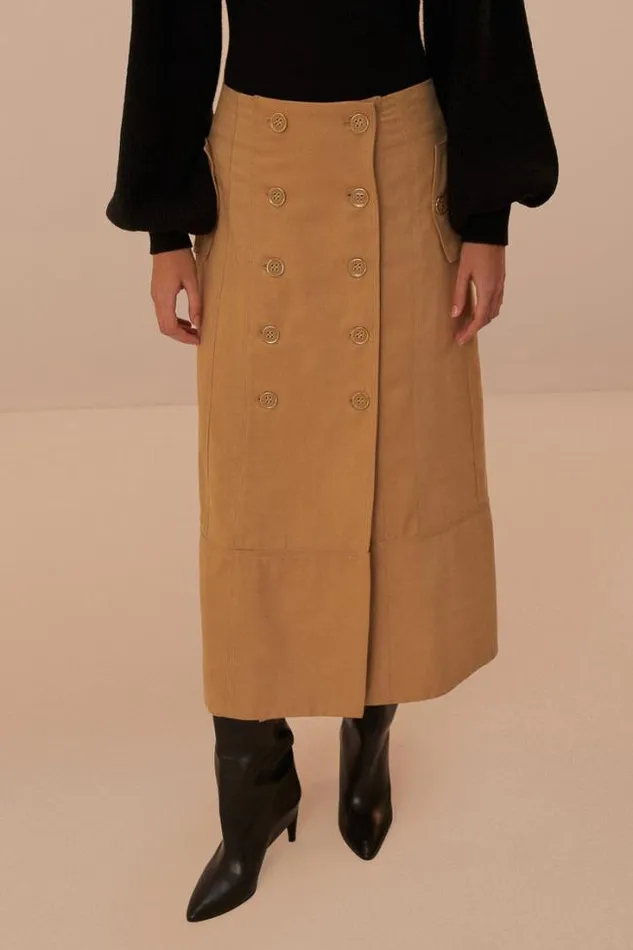 Brown Yoked Midi Skirt Women FARM Rio Skirts