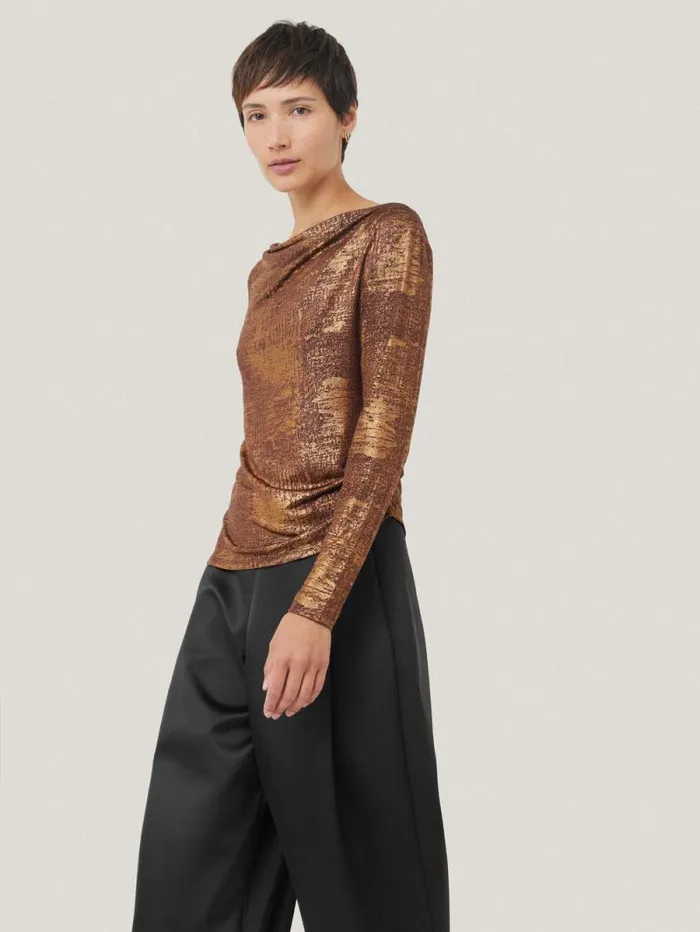 Brushed Bronze Cowl Top Bronze Women Jigsaw Shirts and Tops