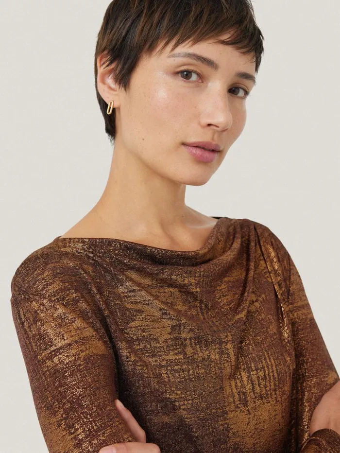 Brushed Bronze Cowl Top Bronze Women Jigsaw Shirts and Tops