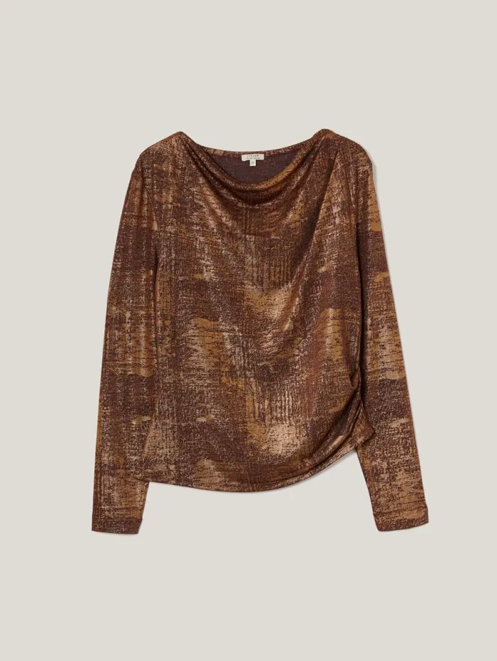 Brushed Bronze Cowl Top Bronze Women Jigsaw Shirts and Tops