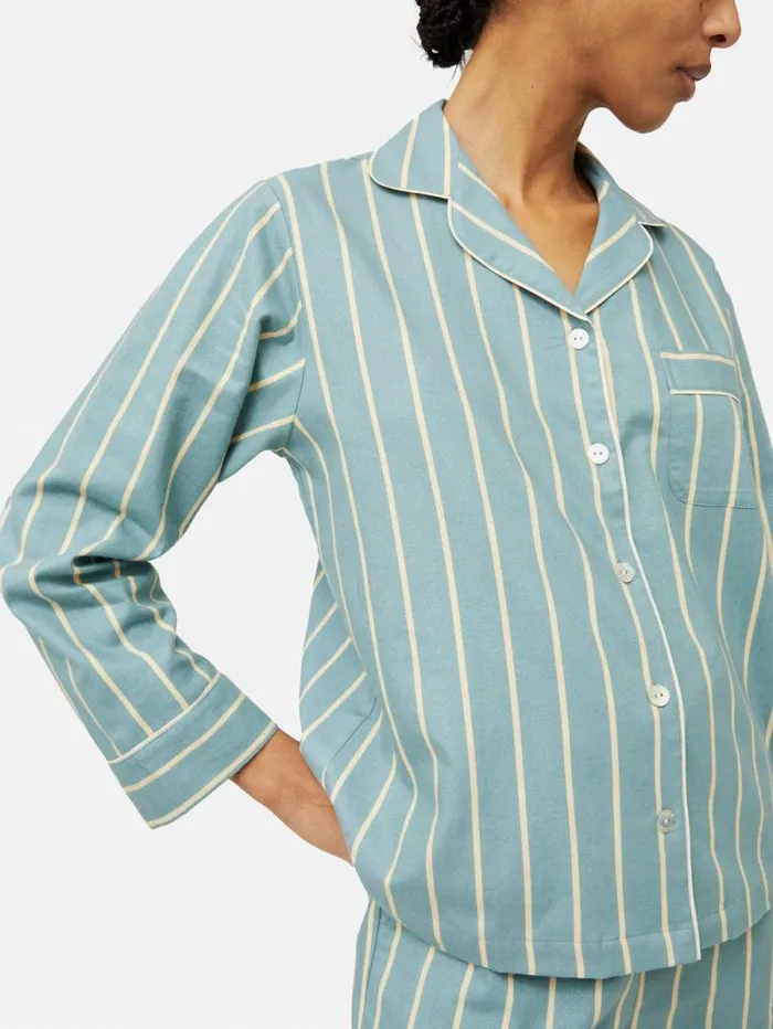 Brushed Twill Stripe Pyjamas Blue Women Jigsaw Pyjamas and Loungewear