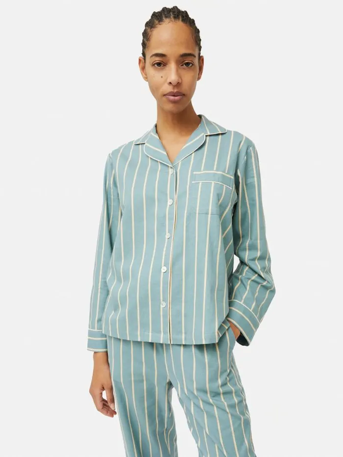 Brushed Twill Stripe Pyjamas Blue Women Jigsaw Pyjamas and Loungewear