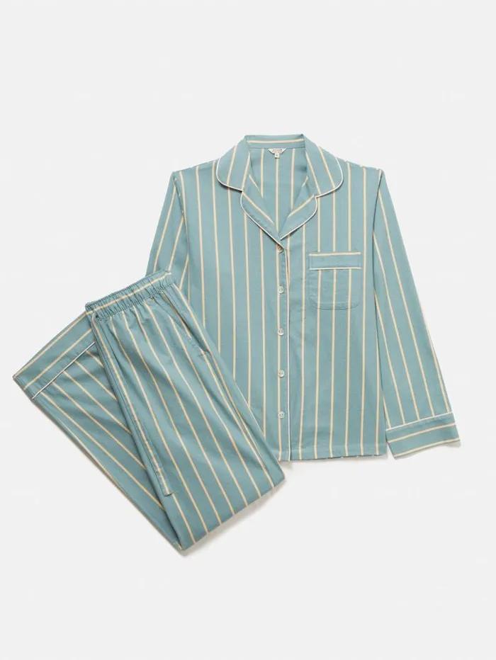 Brushed Twill Stripe Pyjamas Blue Women Jigsaw Pyjamas and Loungewear