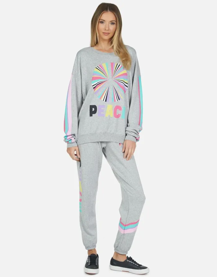Brynn Rainbow Ray Peace Heather Grey Women Lauren Moshi Long Sweatpants