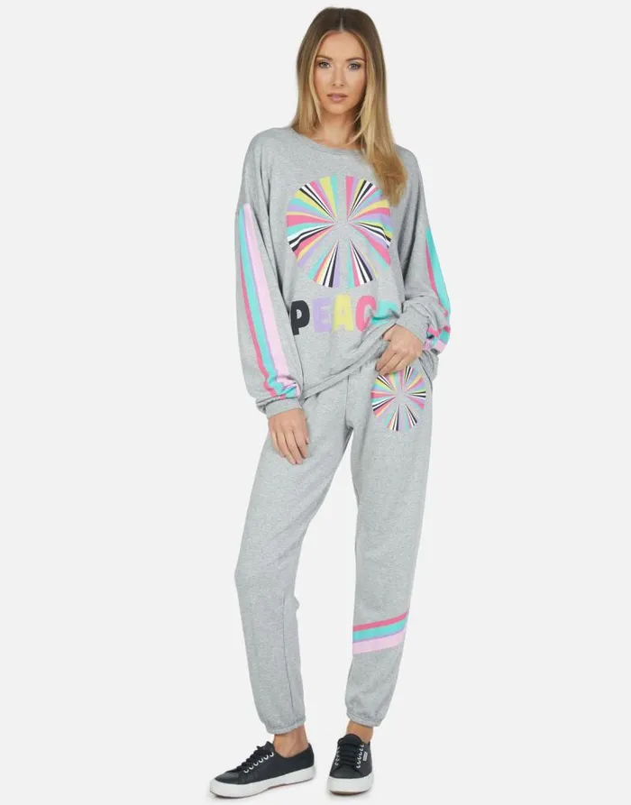 Brynn Rainbow Ray Peace Heather Grey Women Lauren Moshi Long Sweatpants