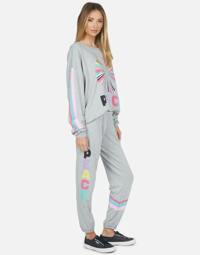 Brynn Rainbow Ray Peace Heather Grey Women Lauren Moshi Long Sweatpants