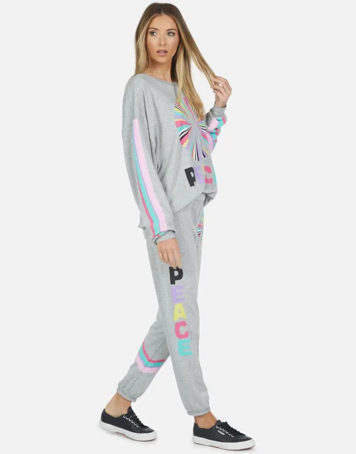 Brynn Rainbow Ray Peace Heather Grey Women Lauren Moshi Long Sweatpants