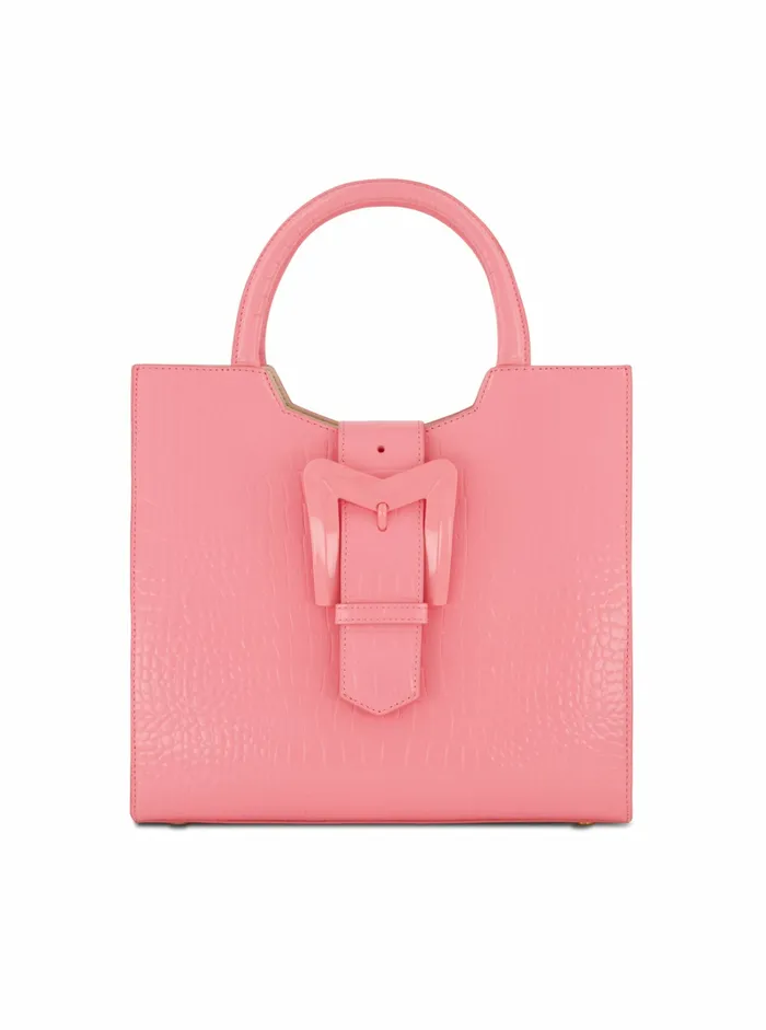 Buckled Medium Croco Hibiscus Leather Tote Bag with Detachable Strap Hibiscus Women Totes Mac Duggal