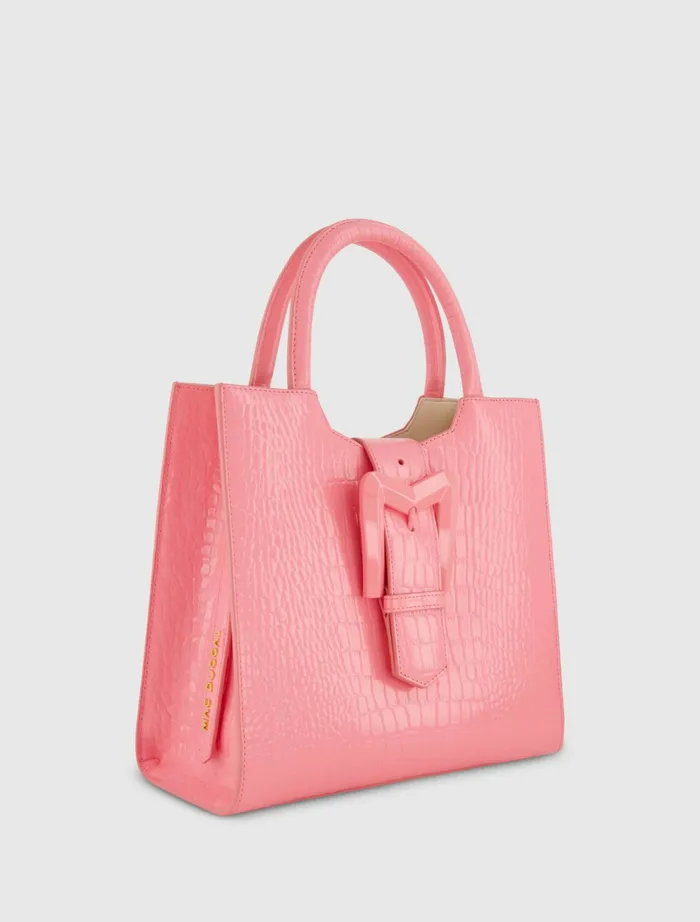 Buckled Medium Croco Hibiscus Leather Tote Bag with Detachable Strap Hibiscus Women Totes Mac Duggal