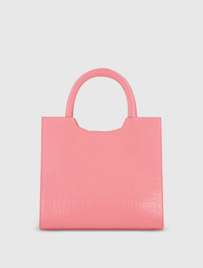 Buckled Medium Croco Hibiscus Leather Tote Bag with Detachable Strap Hibiscus Women Totes Mac Duggal