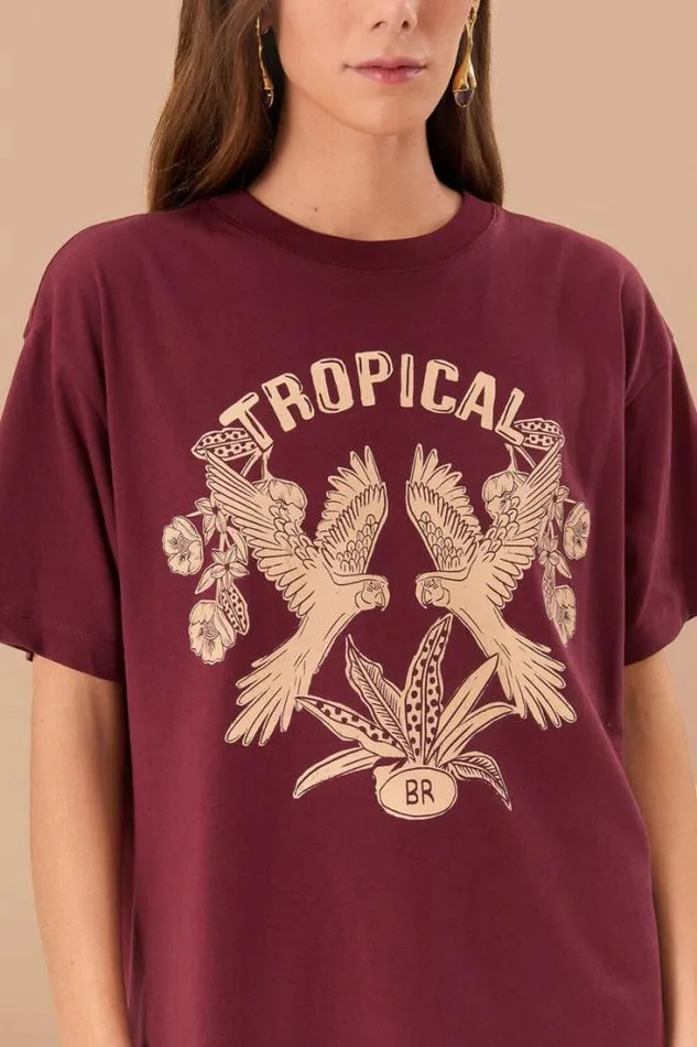 Burgundy Tropical Organic Cotton Relaxed TShirt Women FARM Rio Tshirts
