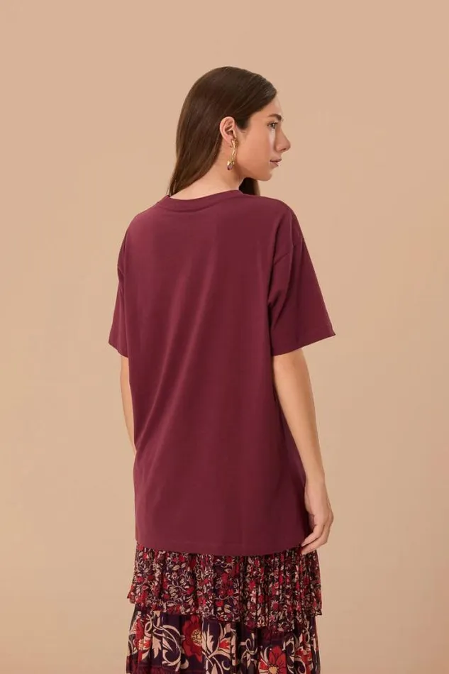 Burgundy Tropical Organic Cotton Relaxed TShirt Women FARM Rio Tshirts