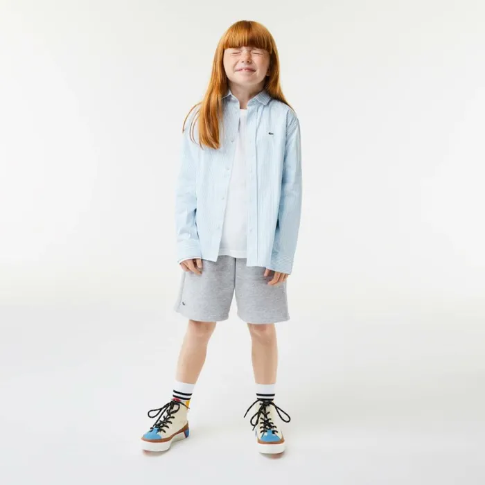 Button Down Shirts MenKids Lacoste Kids039 Striped Print Oxford Cotton Shirt White Blue F6z