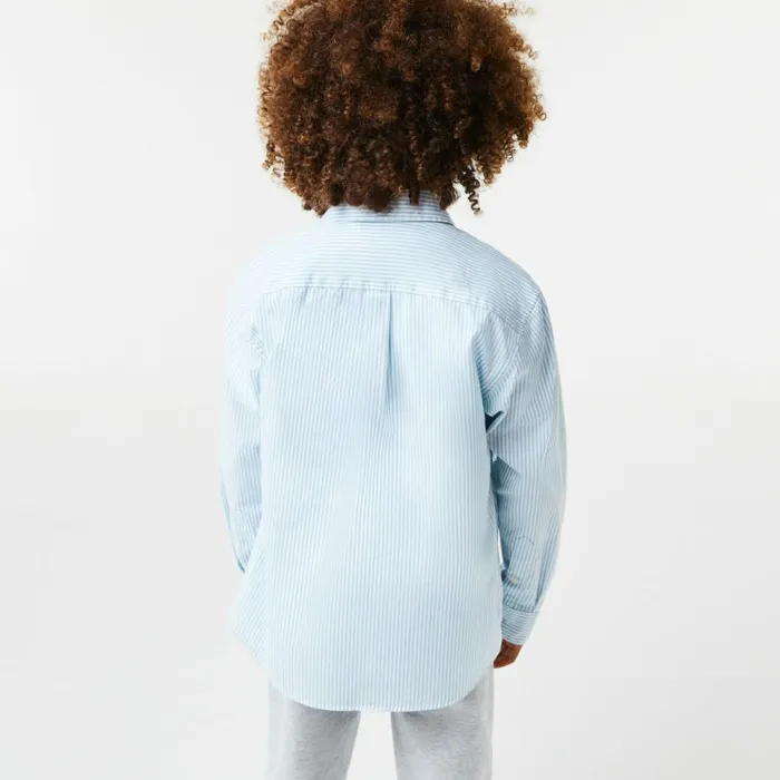 Button Down Shirts MenKids Lacoste Kids039 Striped Print Oxford Cotton Shirt White Blue F6z