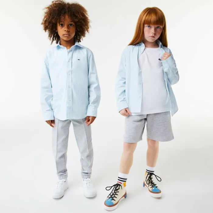 Button Down Shirts MenKids Lacoste Kids039 Striped Print Oxford Cotton Shirt White Blue F6z
