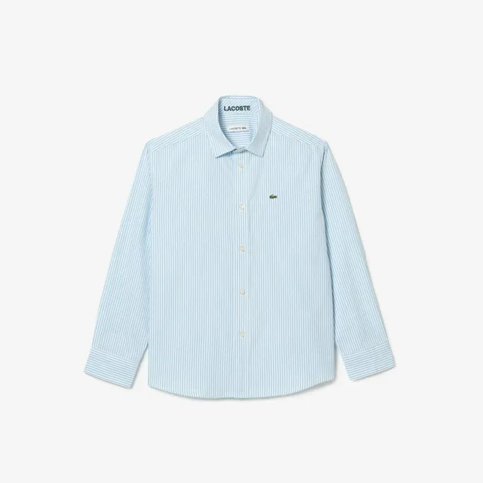 Button Down Shirts MenKids Lacoste Kids039 Striped Print Oxford Cotton Shirt White Blue F6z
