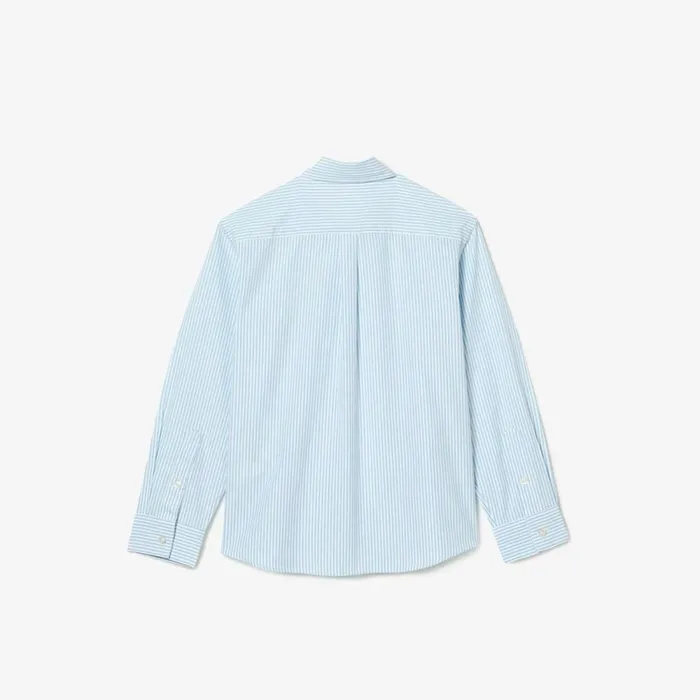 Button Down Shirts MenKids Lacoste Kids039 Striped Print Oxford Cotton Shirt White Blue F6z