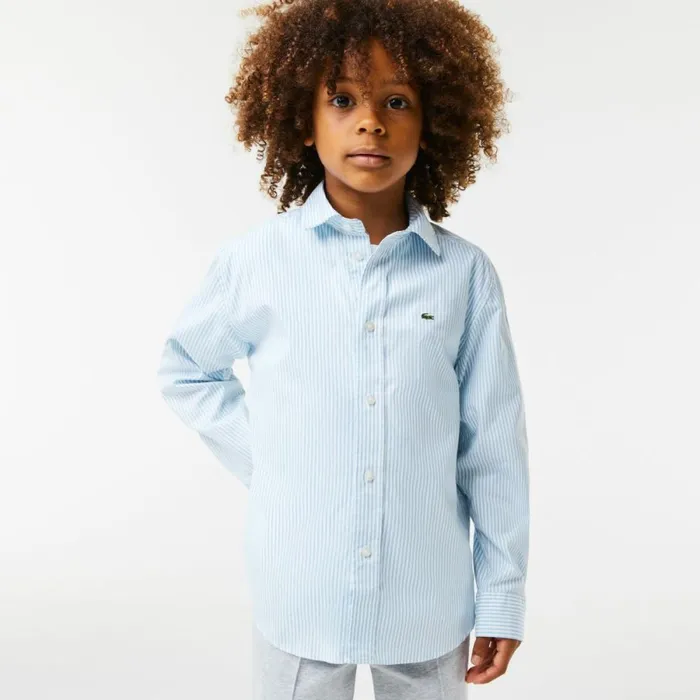 Button Down Shirts MenKids Lacoste Kids039 Striped Print Oxford Cotton Shirt White Blue F6z