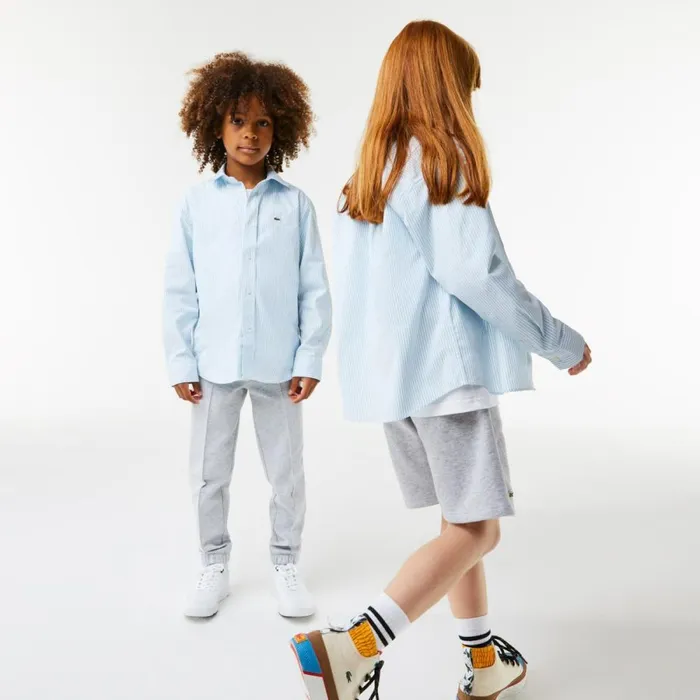 Button Down Shirts MenKids Lacoste Kids039 Striped Print Oxford Cotton Shirt White Blue F6z