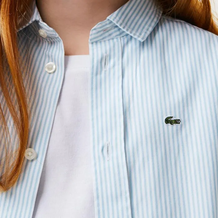 Button Down Shirts MenKids Lacoste Kids039 Striped Print Oxford Cotton Shirt White Blue F6z