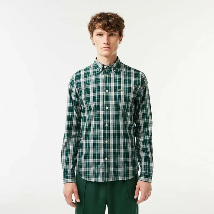 Button Down Shirts Men Lacoste Men039s Check Print Stretch Shirt Green Grey Ix9