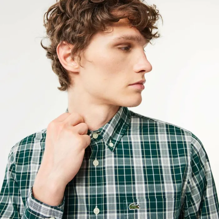 Button Down Shirts Men Lacoste Men039s Check Print Stretch Shirt Green Grey Ix9