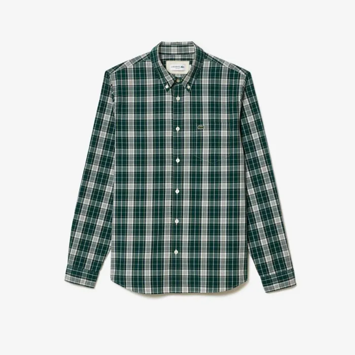 Button Down Shirts Men Lacoste Men039s Check Print Stretch Shirt Green Grey Ix9