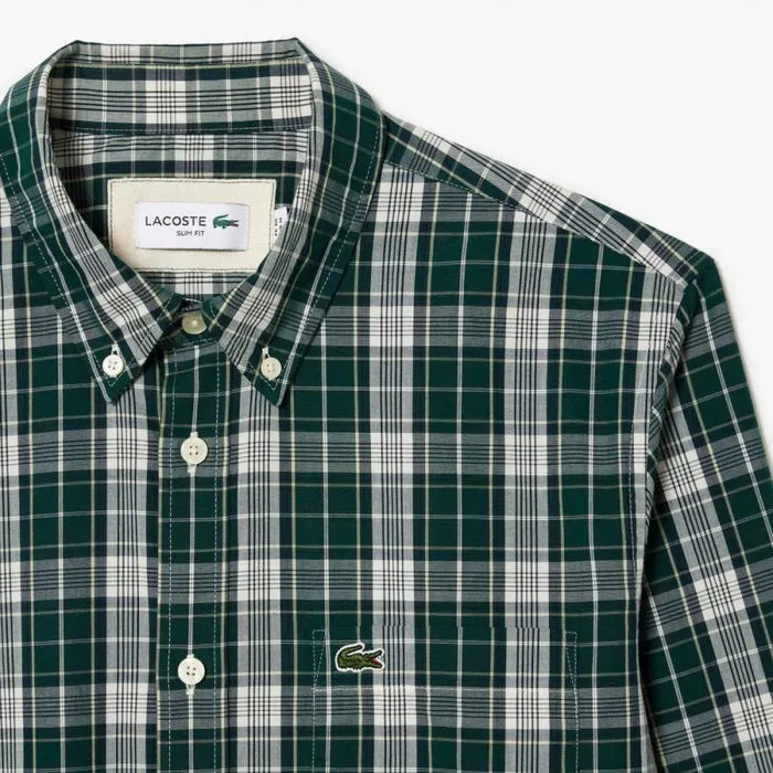 Button Down Shirts Men Lacoste Men039s Check Print Stretch Shirt Green Grey Ix9