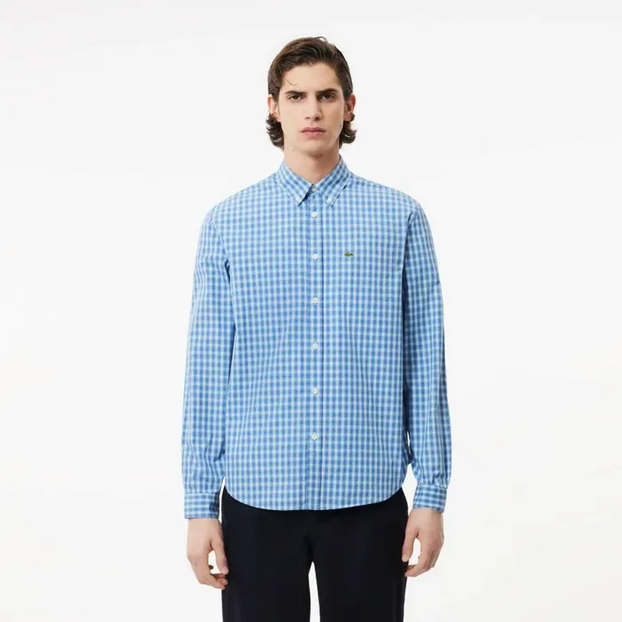 Button Down Shirts Men Lacoste Men039s Checked Poplin Shirt Blue White Eep