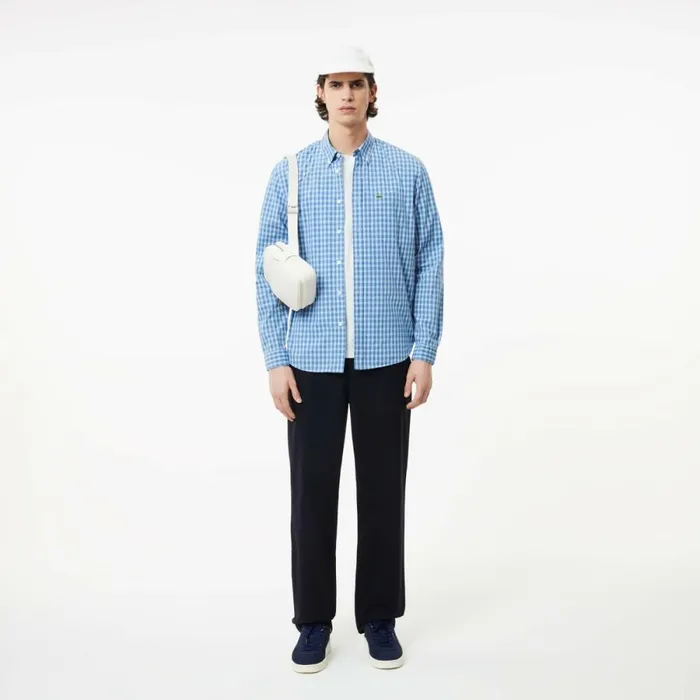 Button Down Shirts Men Lacoste Men039s Checked Poplin Shirt Blue White Eep