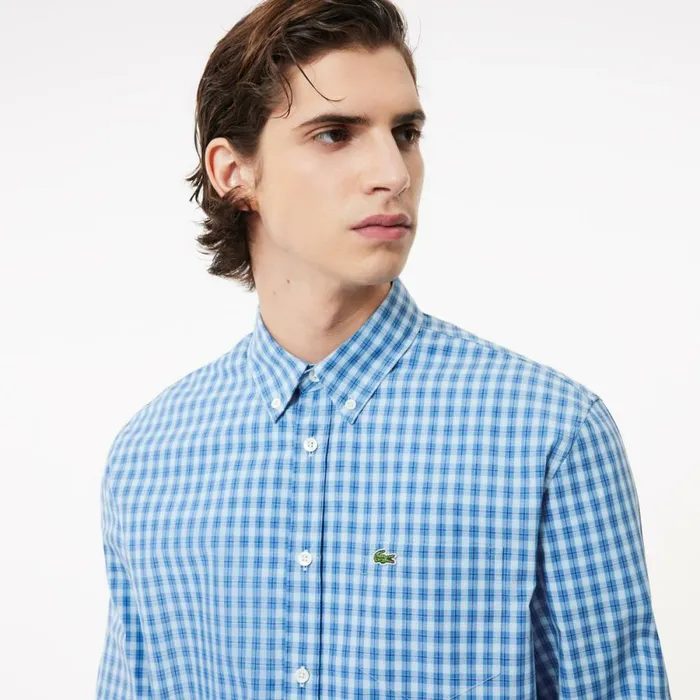 Button Down Shirts Men Lacoste Men039s Checked Poplin Shirt Blue White Eep