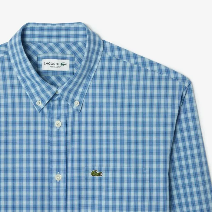 Button Down Shirts Men Lacoste Men039s Checked Poplin Shirt Blue White Eep