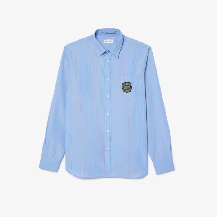 Button Down Shirts Men Lacoste Men039s Logo Badge Striped Shirt Blue White E7b