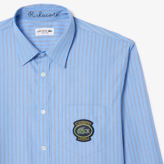 Button Down Shirts Men Lacoste Men039s Logo Badge Striped Shirt Blue White E7b