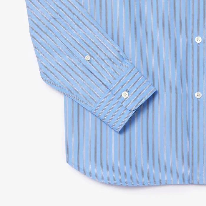 Button Down Shirts Men Lacoste Men039s Logo Badge Striped Shirt Blue White E7b