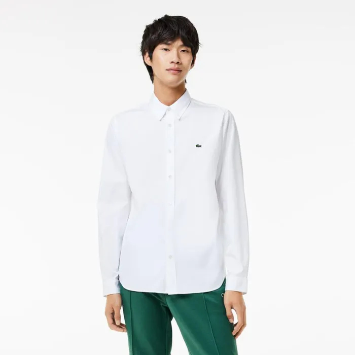 Button Down Shirts Men Lacoste Men039s Regular Fit Premium Cotton Shirt White 001