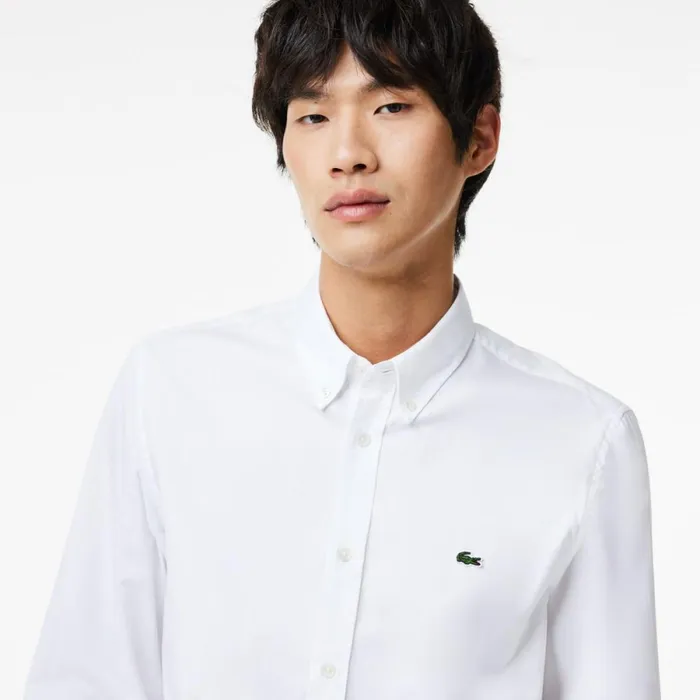 Button Down Shirts Men Lacoste Men039s Regular Fit Premium Cotton Shirt White 001
