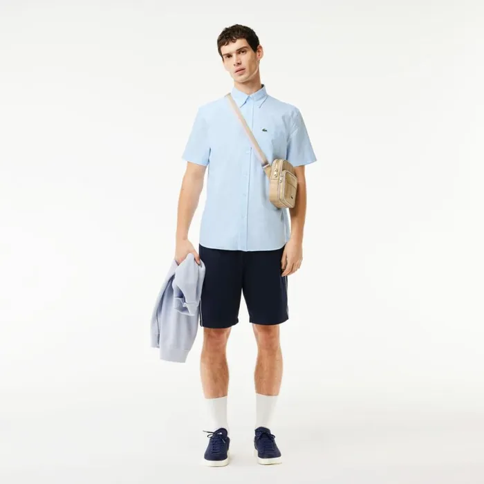 Button Down Shirts Men Lacoste Men039s Regular Fit Short Sleeve Oxford Shirt White Blue F6z