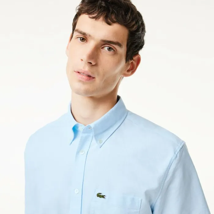 Button Down Shirts Men Lacoste Men039s Regular Fit Short Sleeve Oxford Shirt White Blue F6z