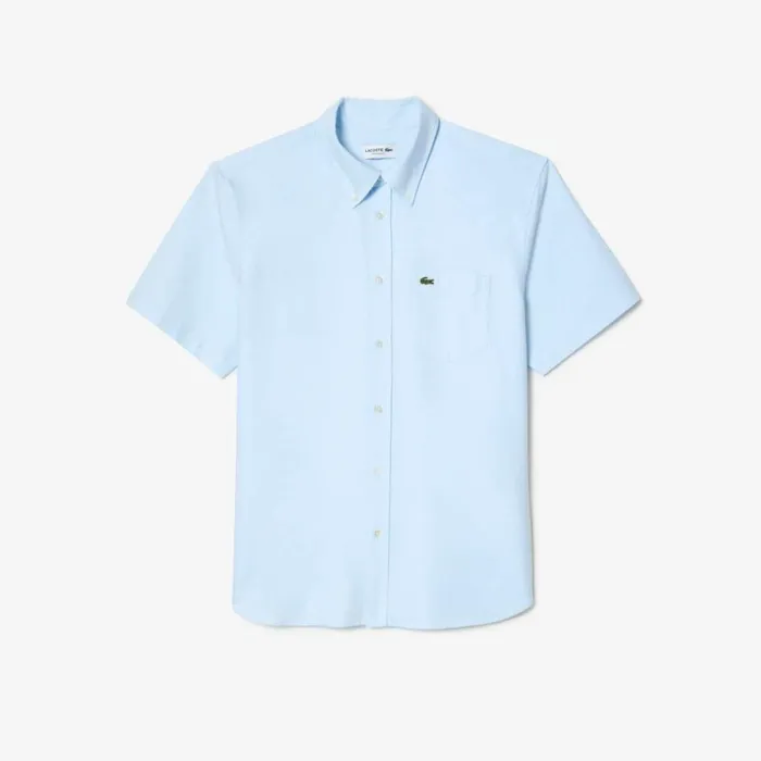 Button Down Shirts Men Lacoste Men039s Regular Fit Short Sleeve Oxford Shirt White Blue F6z