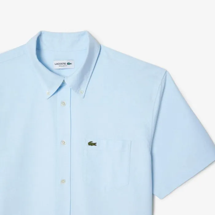 Button Down Shirts Men Lacoste Men039s Regular Fit Short Sleeve Oxford Shirt White Blue F6z