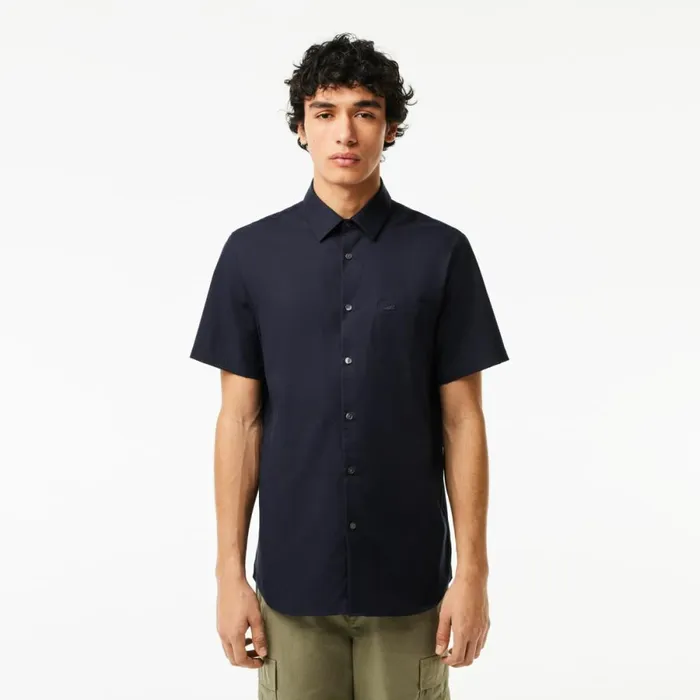 Button Down Shirts Men Lacoste Men039s Regular Fit Solid Cotton Shirt Abysm Blue Hde