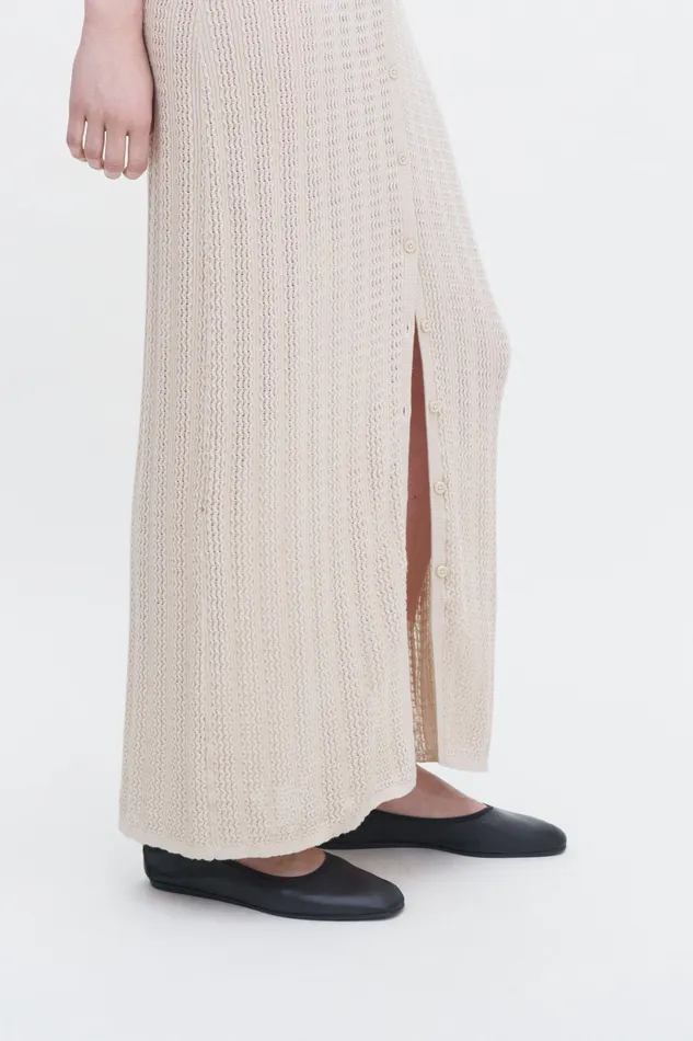 Buttoned Lace Knit Dress Light Beige Women Dresses filippak Buttoned Lace Knit Dress Light Beige Women Dresses filippak