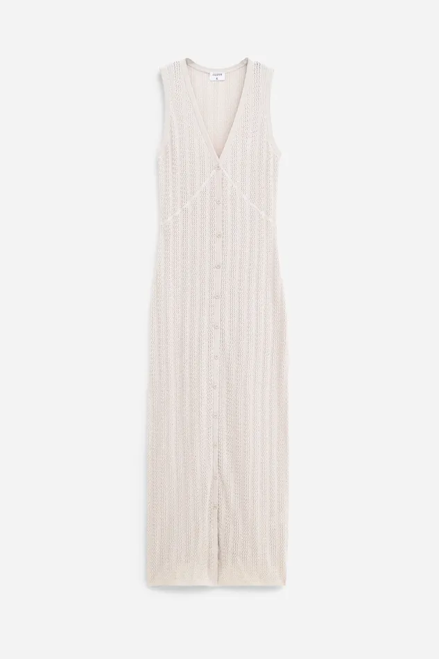 Buttoned Lace Knit Dress Light Beige Women Dresses filippak Buttoned Lace Knit Dress Light Beige Women Dresses filippak